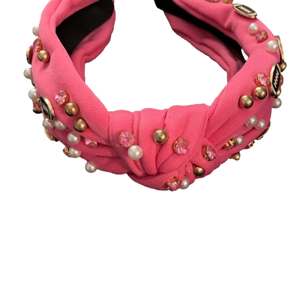 Limited Football Edition Knotted Headband Hot Pink Wide Top Rhinestone - Picture 2 of 4